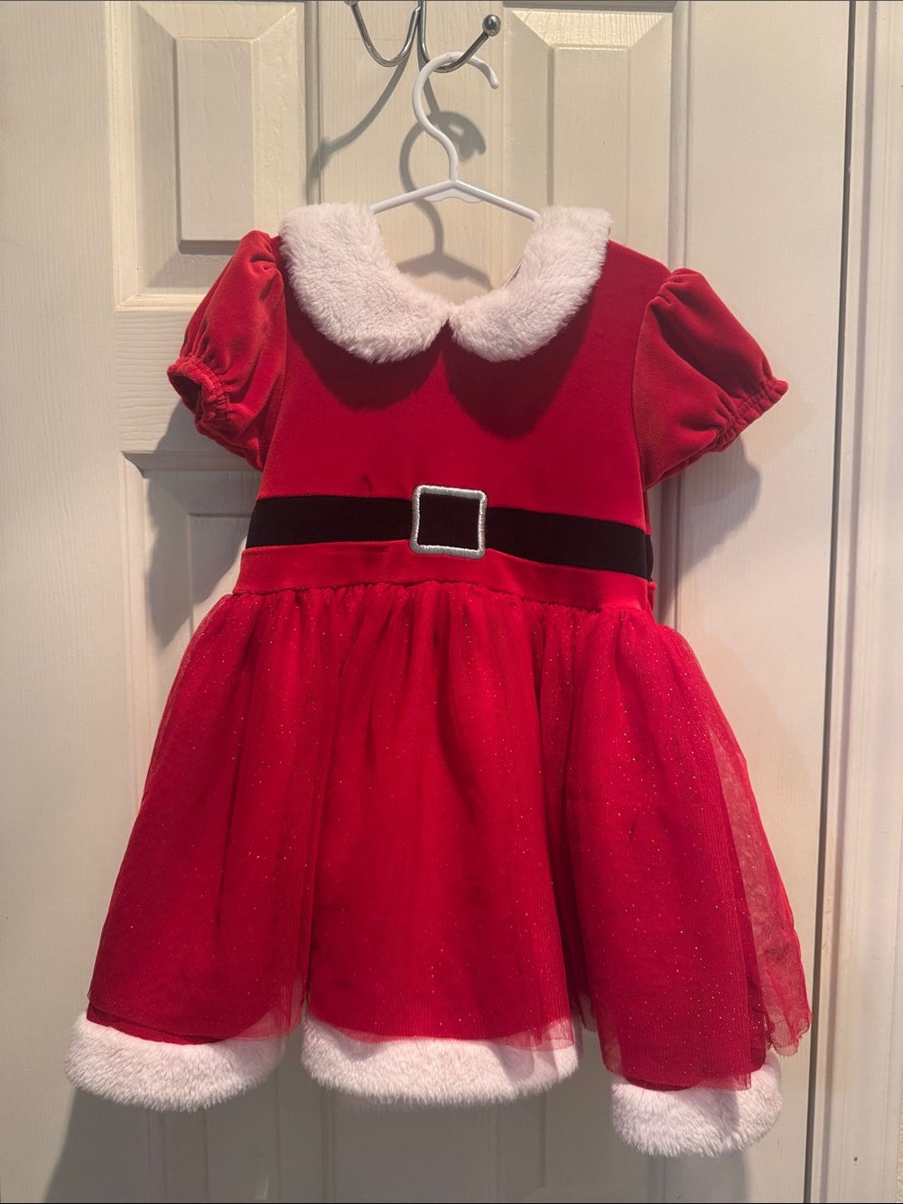 Kids Red Santa Dress Costume with Faux Fur Collar